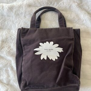 Kate Spade Dark Brown Canvas Tote with White Floral Design